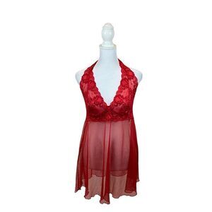 Victoria’s Secret Red Lace and Sheer‎ Mesh Teddy Nightgown Lingerie Medium